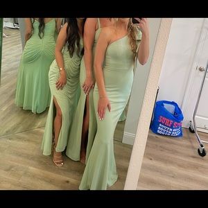 Dusty Sage Azazie Tequila Ruched Dress